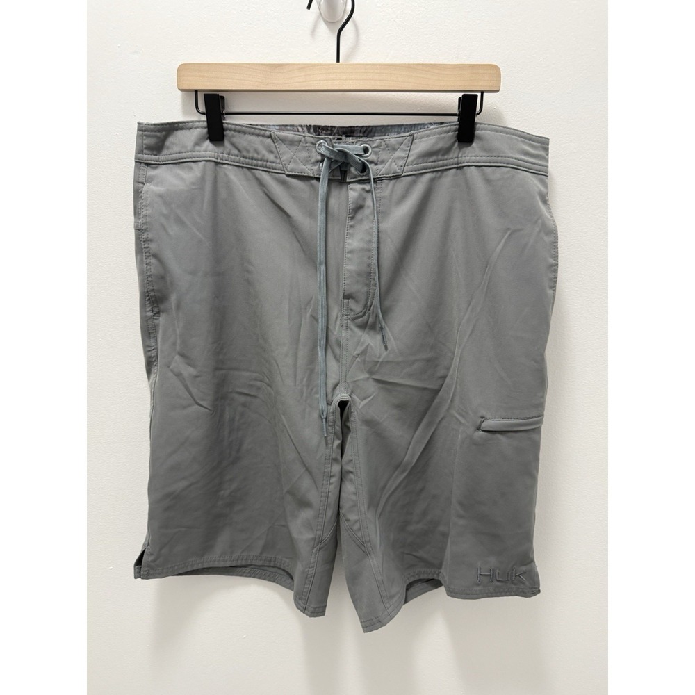 Huk Freeman Board Shorts Mens Size 36 Gray Performance Fishing Swim Trunks